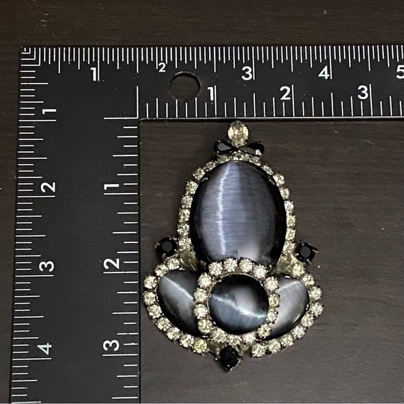 Stunning Vintage Black Cat Eye Moonstone Large Heavy Revival Brooch 66.5g - Picture 7 of 12